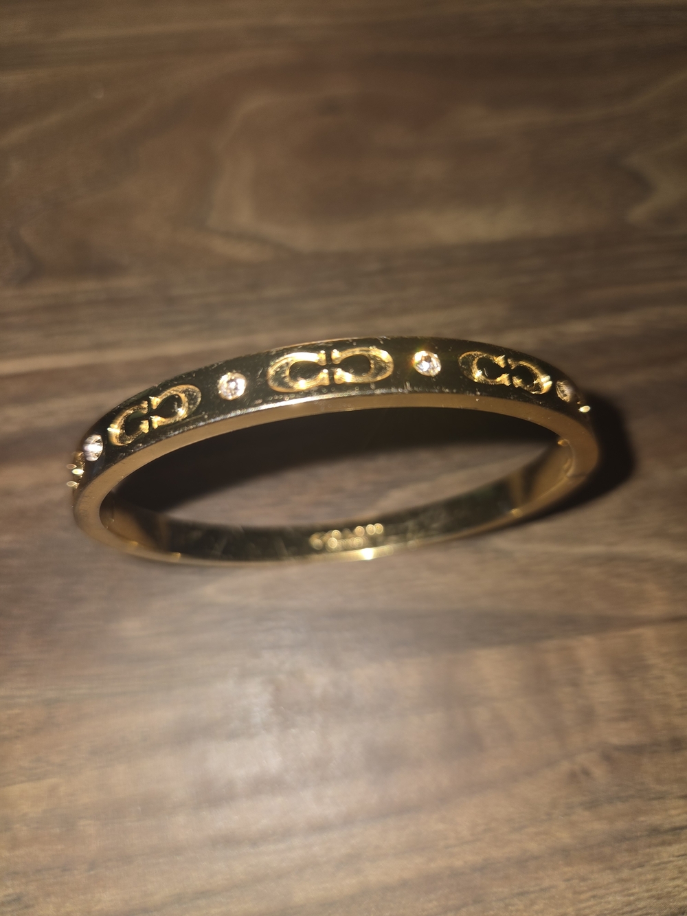 Coach Gold Logo & Crystal Accent Bangle Bracelet - Women Jewelry
